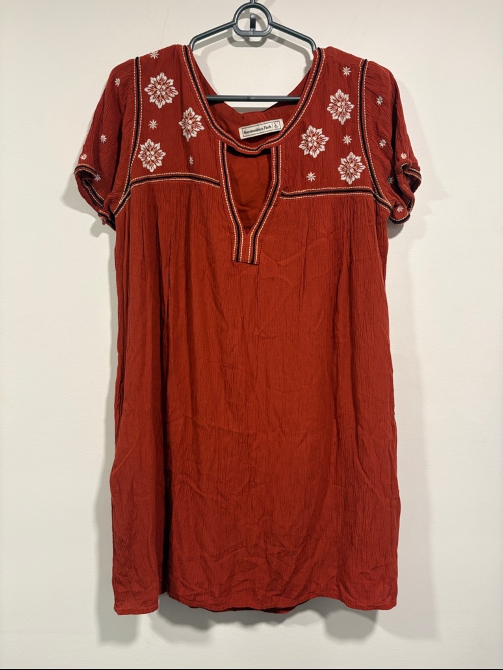 Abercrombie & Fitch Rust Red Embroidered Short Sleeve Tunic